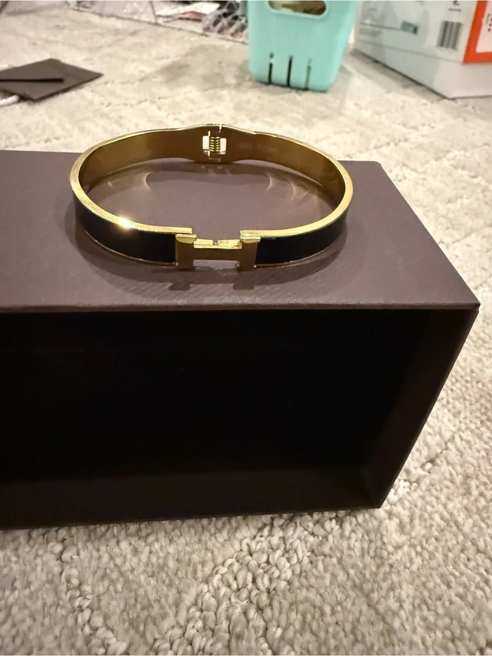 Gold and Black Enamel Cuff Bracelet - Women's Jewelry